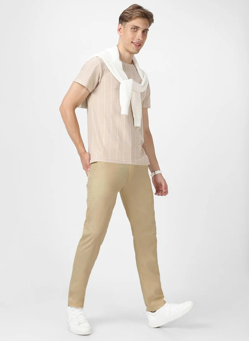 Urbano Fashion  Urbano Fashion Men's Cream Cotton Slim Fit Casual Chinos Trousers for Men | Best Price UAE